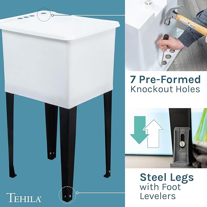 Space Saver Utility Sink by JS Jackson Supplies, Pull-Out Faucet, Soap Dispenser, White Tub with Stainless Steel Faucet
