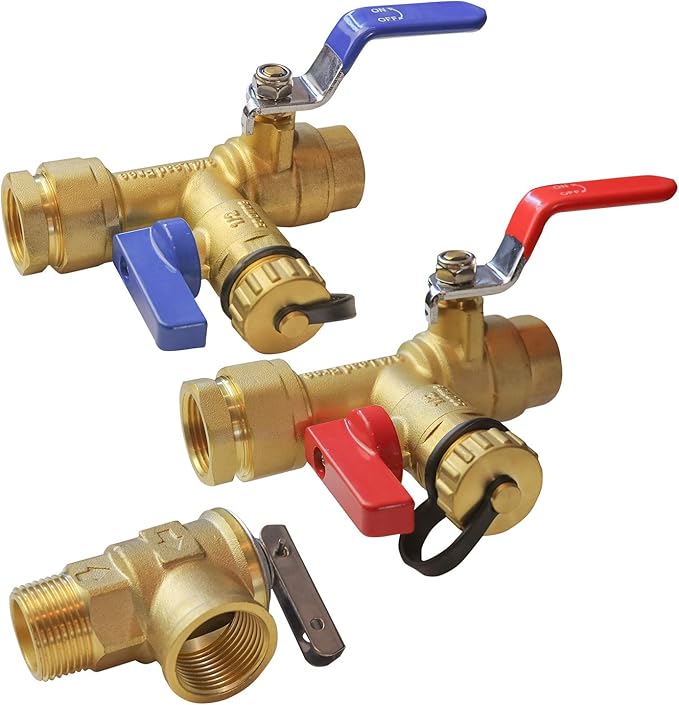Hourleey 3/4 Inch IPS Isolator Tankless Water Heater Service Valve Kit, with Pressure Relief Valve, Clean Brass