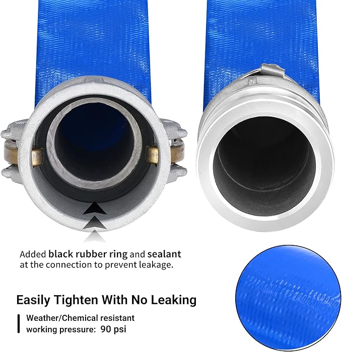 1-1/2" x 100ft PVC Lay Flat Discharge Hose With Aluminum Camlock C & E Fittings, Cam Lock Fitting, Heavy Duty Reinforced Pump Backwash Hose Assembly