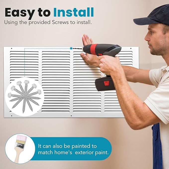 VOISEN Return Air Grille,Fits 24x12 Duct Opening,Steel Return Vent Cover, White Vent Cover Grill for Sidewall and Ceiling,HAVC Cold Air Return Vent Cover,Overall Size:25.8"W X 13.8"H