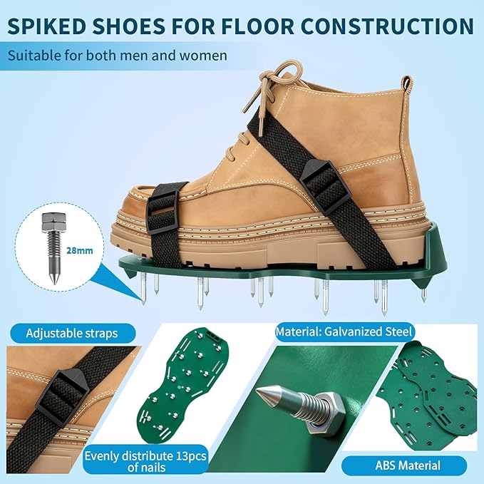 Complete Self Leveling Cement Tool Kit, Professional Epoxy Floor Kit Tools with Spiked Roller with Splash Guard, Spike Shoes, Paint Roller, Trowel, Scraper & Extension Pole