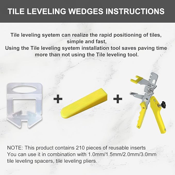 Tile Leveling System Wedges 210 pcs Reusable Tile Leveler Wedges for 1/8" 1/16" 1/32" Spacers and Tile Leveling Clips Tile Leveler Tools for Wall Floor Tile Stone Installation Yellow