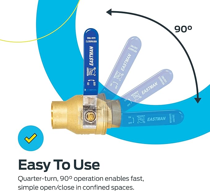 Eastman Heavy Duty Full Port Brass Ball Valve, 1-1/2 in Sweat x 1-1/2 in Sweat Connection, 20069LF