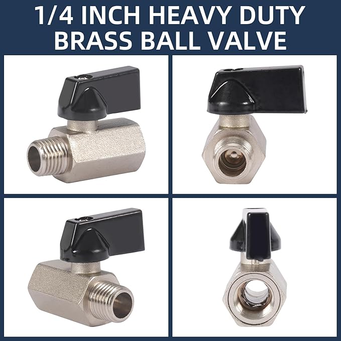 10 Pack 1/4'' Mini Brass Ball Valve 1/4 Inch Female x Male Threaded NPT Ball Valve Shut-Off Valve Plumbing Fitting for Water Oil Gas