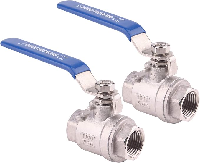 DERNORD Ball Valve Stainless Steel 304 1/2" NPT Heavy Duty for Water, Oil, and Gas with Blue Locking Handles (Pack of 2)