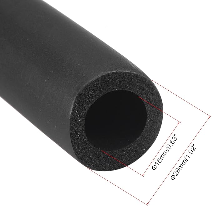uxcell Foam Tubing for Handle Grip Support, Pipe Insulation, 16mm(5/8") ID 26mm OD 1m Length Black
