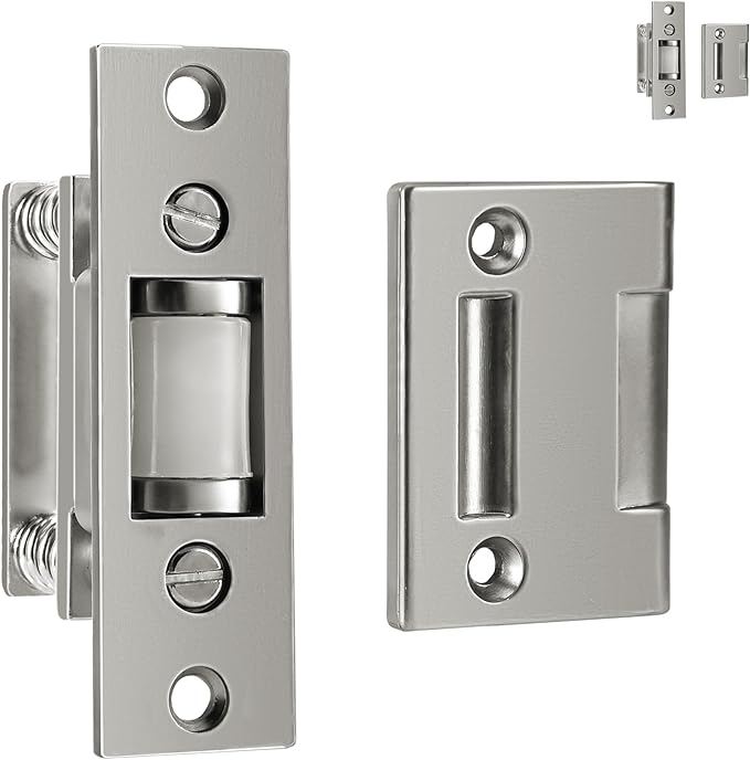 HOMOTEK 2 Pack Commercial Heavy Duty Door Roller Catch, Drive in Ball Catch with Strike Plate Solid Zinc Adjustable Silent Door Latch, Spring Tension Roller, Satin Nickle