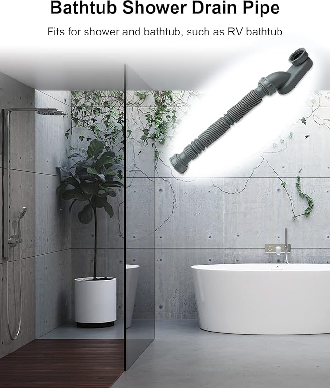 Low Profile 1 1/2 P Trap Bathtub Shower Drain Pipe, Flat P Trap Freestanding Tub Drain for Bath