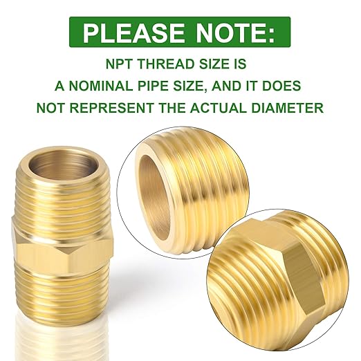 TAISHER 10PCS Brass Pipe Fitting Adapter, Hex Nipple,1/8-Inch Male Pipe x 1/8-Inch Male Pipe