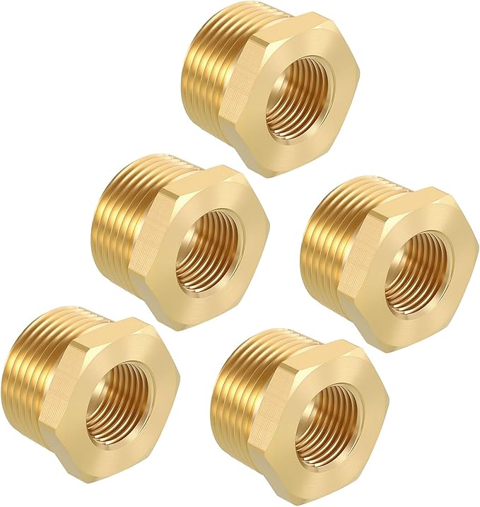 Pack of 1, 1" NPT Male to 1/2" NPT FeMale Solid Brass Hex Bushing, Hose Fittings Adapter Reducer Fit for Pipe Leak Repair, Bathroom Remodeling, Tool Extensions, Compression