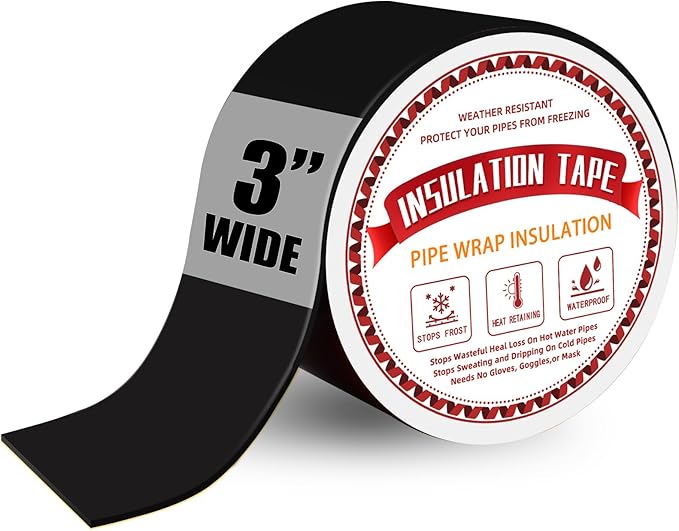 Pipe Insulation Tape, Outdoor Water Pipe Insulation Wrap, Foam Insulation Tape for Outdoor Pipes Winter Freeze Protection, Heat Tape for Water Pipes, Copper Pipes, PVC, AC Line, 3in x 15ft, Black