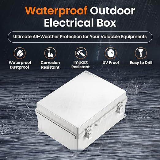 QILIPSU Outdoor Electrical Box, 14.6"x10.6"x5.9" Waterproof Junction Box IP67 Plastic Enclosure Grey ABS Weatherproof for Projects WiFi Lighting Pump Control