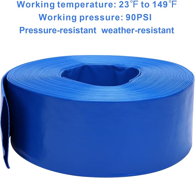 Lay-Flat Pool Backwash Hose - 3" x 100Ft Reinforced Heavy Duty PVC Discharge Hose Weather-Proof Vinyl Pool Drain Hose for Water Transfer with 2 clamps