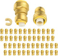 (Pack of 50) Niikappu 1" x 3/4" Reducing Coupling Brass Fittings, Push-to-Connect Plumbing Fitting for Pex, Copper, CPVC, Includes Removal Clip(PF144-50Pack)