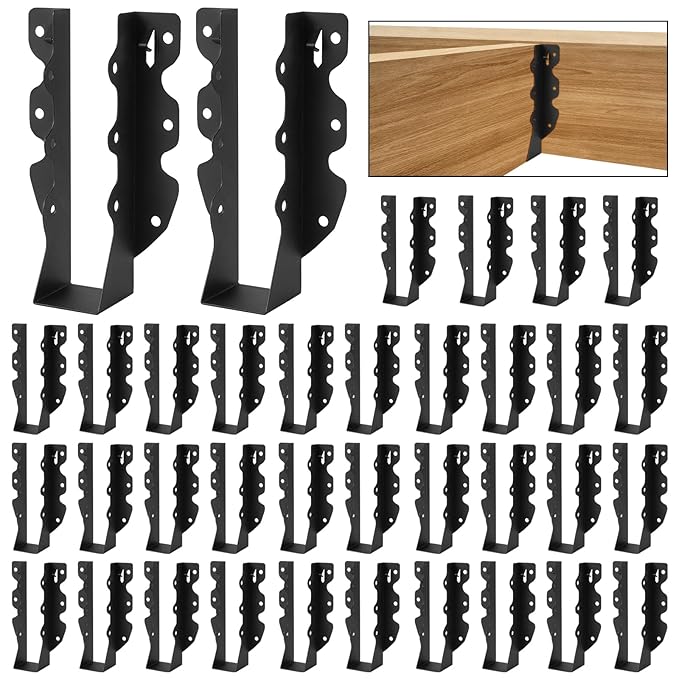 36 Pcs 2"x 8" Joist Hanger,Q235B Steel Black Powder Coated Face Mount Joist Hangers ,Hurricane Ties for Rafters,Tie Brackets for Floor Deck and Ceiling Joists