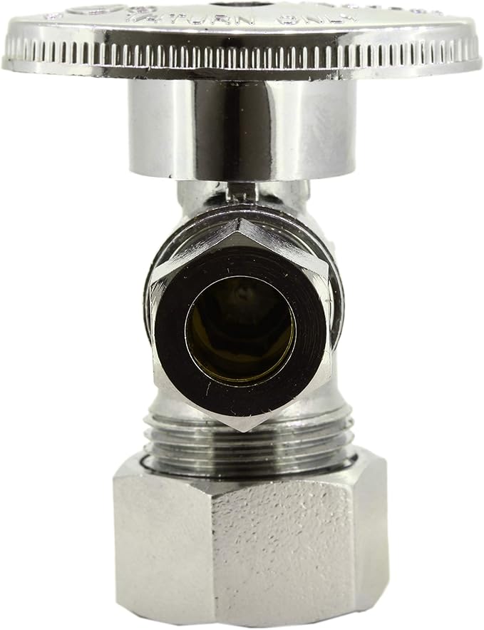 Angle Stop Valve 5/8" OD (1/2" Nominal) Compression x 3/8" OD Compression- Chrome Plated Brass ¼ Turn Angle Valve For Water Pipes, Toilets, Sinks- Lead-FreeWater Shut Off Valve, 5 Pack