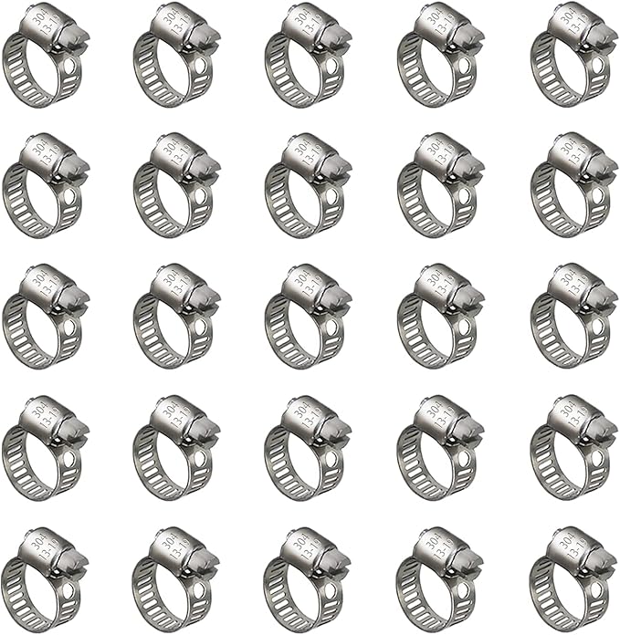 25 Pack Stainless Steel Hose Clamps, 1/2 inch to 3/4 inch Worm Gear Metal Hose Clamps for Pipe, Dryer Repair, Tubing and Fuel Line