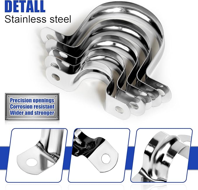 30Pcs 3/4 Inch Stainless Steel Conduit Clamps, 2 Hole Strap U Bracket Rigid Pipe Strap, Tension Clips U-Tube Clamp for Pipe Fixing on Various Surfaces
