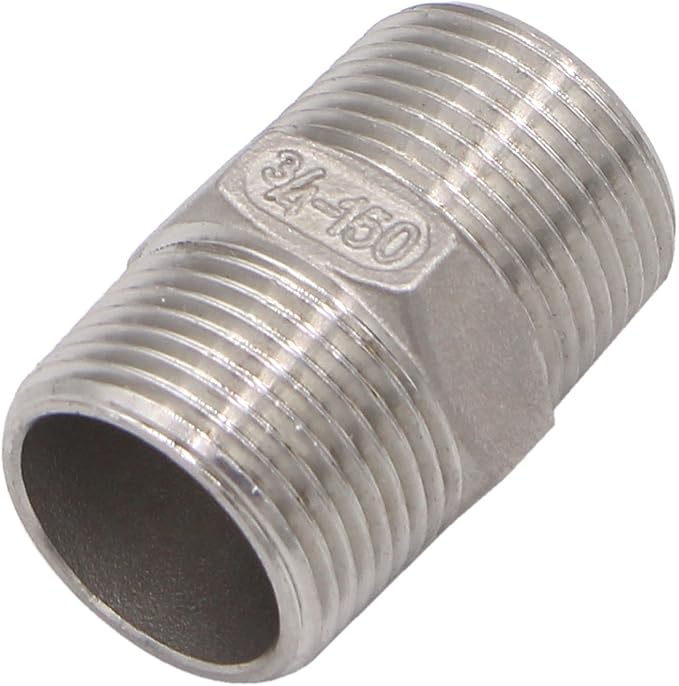 Hex Nipple 3/4 Inch Male NPT - DERPIPE Stainless Steel 304 Threaded Pipe Fitting for Brew Kit, Home Piping Application(Pack of 2)