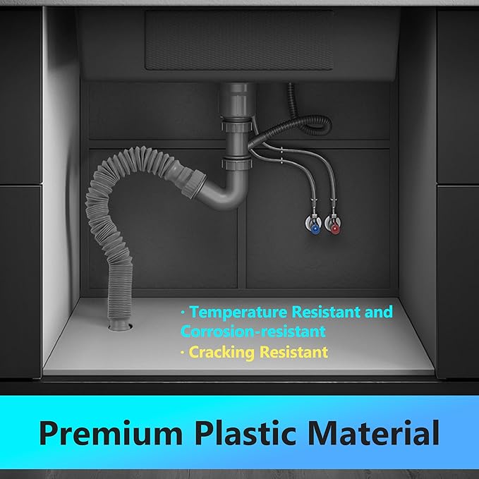 Sink Drain Pipe Kit, 2 Pack Flexible Drain Pipe P Trap, 8.46"-20.67" Flexible P Trap, Under Sink Plumbing for Bathroom and Kitchen, 1-1/4" Adapter Included