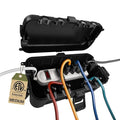 Flemoon Medium Outdoor Electrical Box (11.5x5.2x4 inch), IP54 Waterproof Extension Cord Cover w/6 Cable Entry Ports, Weatherproof Connection Box for Power Strip, Timer, Plug, Holiday Lights, Black