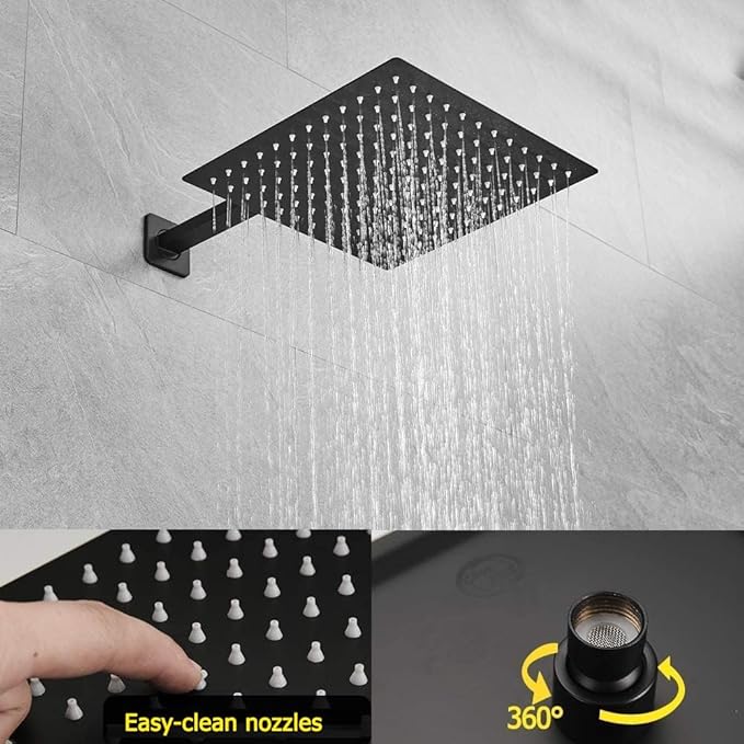 Matte Black Shower System 10 Inch Bathroom Luxury Rain Mixer Shower Combo Set Wall Mounted Rainfall Shower Head and Handheld System Shower Faucet Rough-in Valve Body and Trim Kit