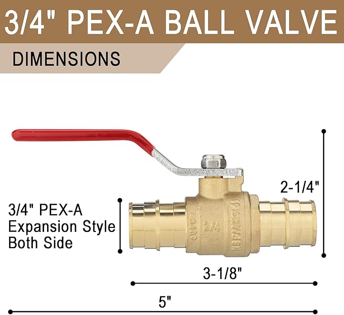 [4 Pieces] Lingmfg 3/4" PEX-A Expansion Ball Valve Shut Off Valve LING-BV1-3/4F1960-4