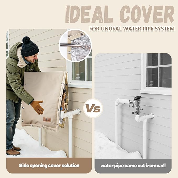 Backflow Preventer Insulation Cover - 3 Way Opening Pipe Insulation Cover for Irrigation Valve, Sprinkler Cover for Outside - Winter Freeze Protection Backflow Cover - 16" W x 20" H, Beige
