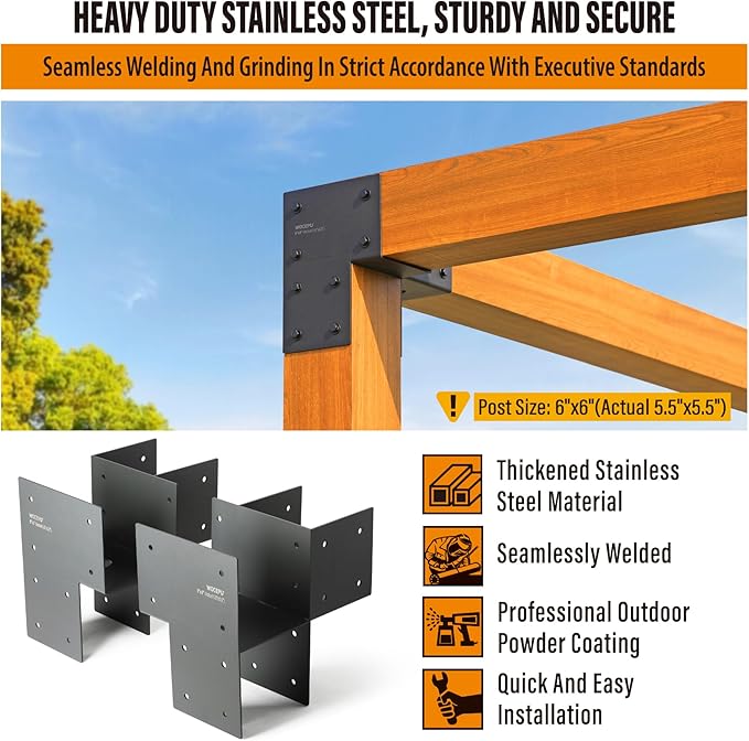 2 Pack Heavy Duty 6x6 (Actual 5.5"x5.5") Stainless Steel Corner Post Caps Tie Bracket , Fit Connecting Wood Gazebo, Deck Patio Post and Wood Beams Bracket (Dark Ggray)
