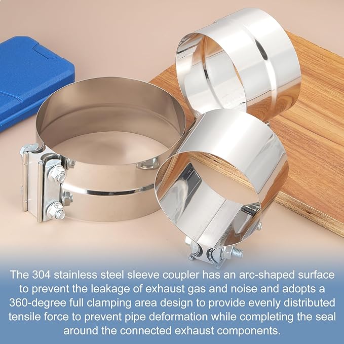 uxcell 5.5 Inch Exhaust Clamp, 304 Stainless Steel Butt Joint Band Clamp Sleeve Coupler Pipe Repair Clamp Universal Widening Clamp for Exhaust Pipes Mufflers, Silver