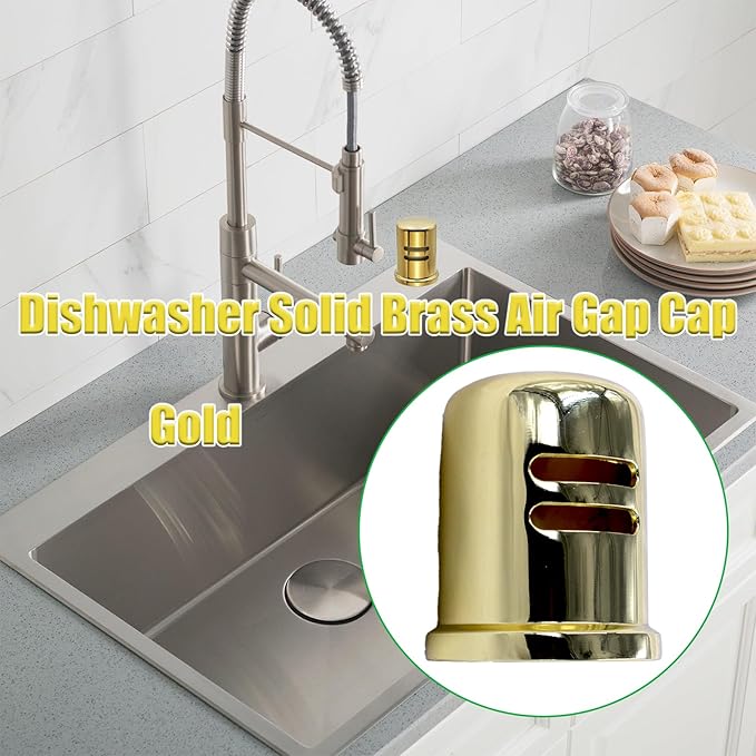 1-5/8" cap diameter 2-1/4 Dishwasher Solid Brass Air Gap Cap Only, Replacement for air gap dishwasher Air Gap Cover Fits Most Air Gap Bodies (Gold))