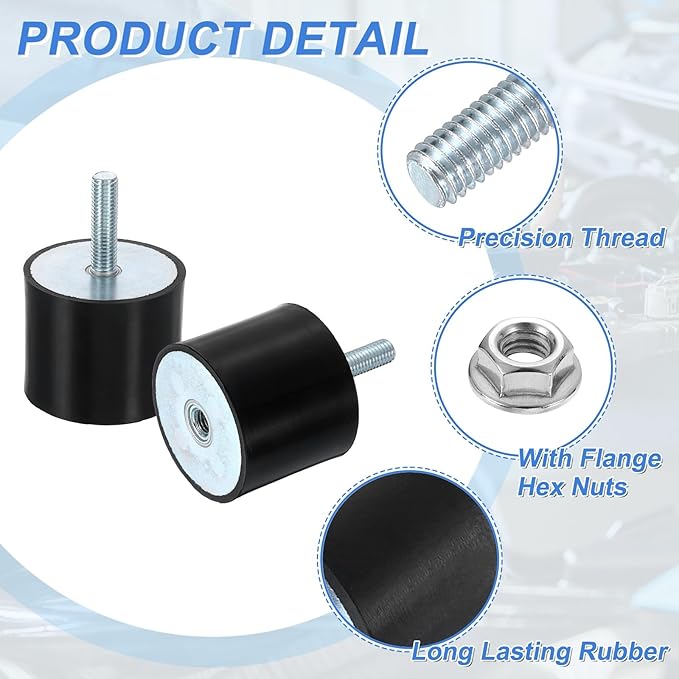 uxcell M10 Rubber Mounts, 1Pcs 60x50mm(DxH) Rubber Cylindrical Anti Vibration Isolator Shock Absorber with Lock Nut for Car Bobbin Generator Air Compressors