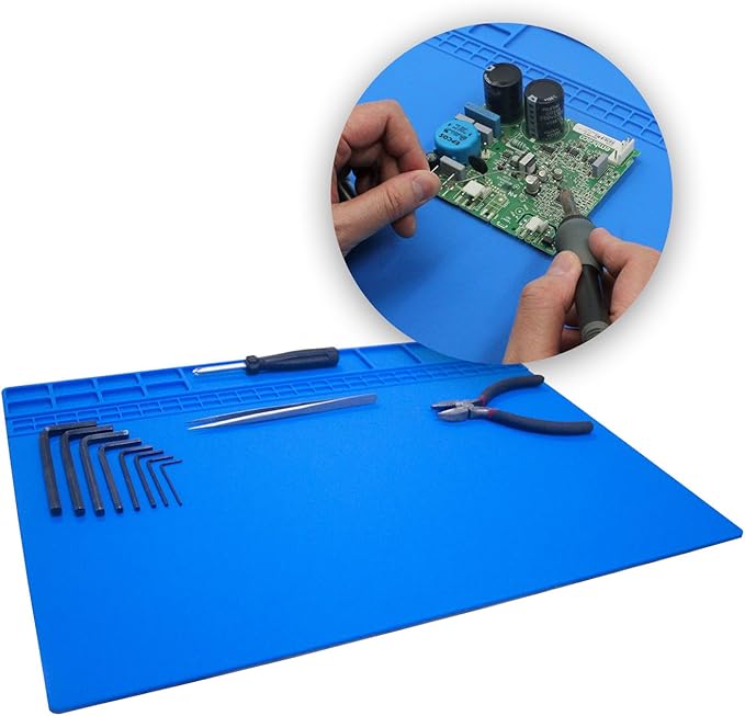 Handook Soldering Mat Silicone Repair Mat Heat Resistant 932°F Workbench Mat for Cellphone, Computer, PCB board Electronic Repair Mat for Soldering Station Iron Gun with Size 16 x 12 Inch (Blue)