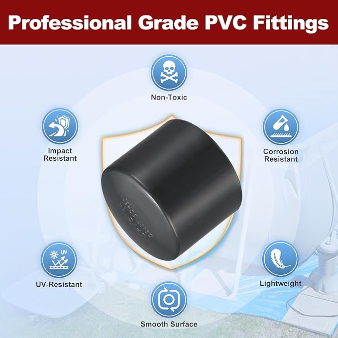 1Pcs 1 1/4" PVC External End Cap Fitting, SCH80 Furniture Grade PVC Pipe Plug Adapter, Pipe Cover Fittings for DIY Project, Irrigation System, Plumbing Framework, Garden Structures