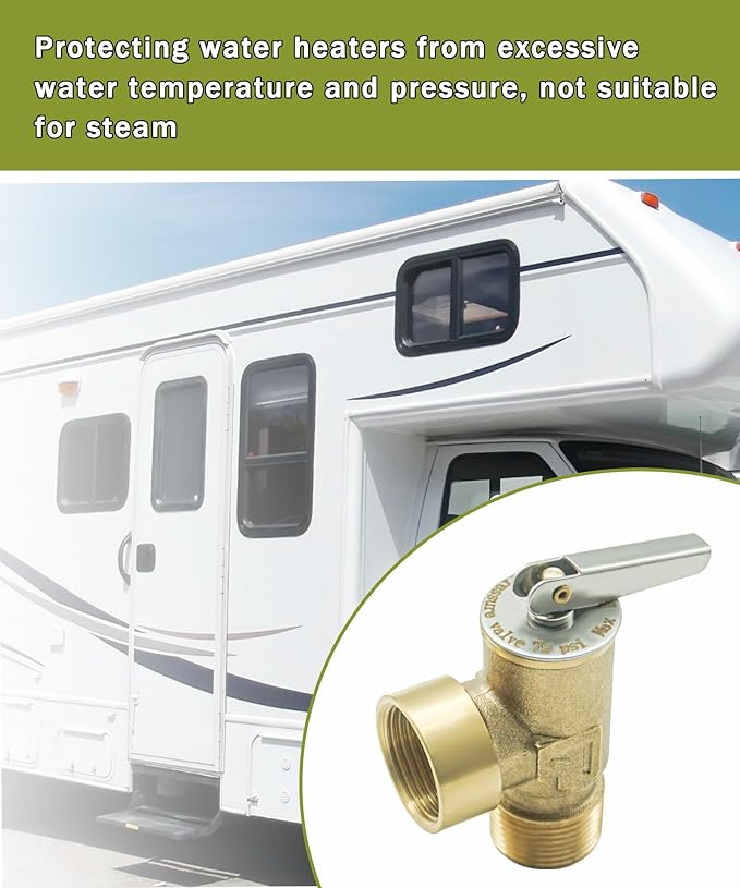 Temperature and Pressure Relief Valve with Extended Probe Fits For Suburban 3/4" NPT Thread RV Water Heaters Parts (75 PSI)