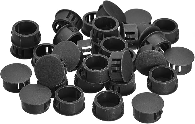 uxcell 18mm(45/64") Plastic Hole Plugs, 36Pcs Flush Type Panel Round Snap in Fastener Knockout Locking Plugs for Furniture Insert End Caps Panels, Black