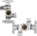 2-PCs HeSun Dual Shut Off Angle Valve, 1/2" Nominal (5/8"OD) x 3/8" OD x 3/8" OD Compression, 1/4-Turn Stop Valve with 2 Shut Off, PEX Chrome Plated Brass(VALVE134-2)