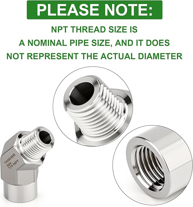 TAISHER 2PCS 304 Stainless Steel 45 Degree Barstock Street Elbow, 1/4" NPT Male x 1/4" NPT Female 304 Stainless Pipe Fitting