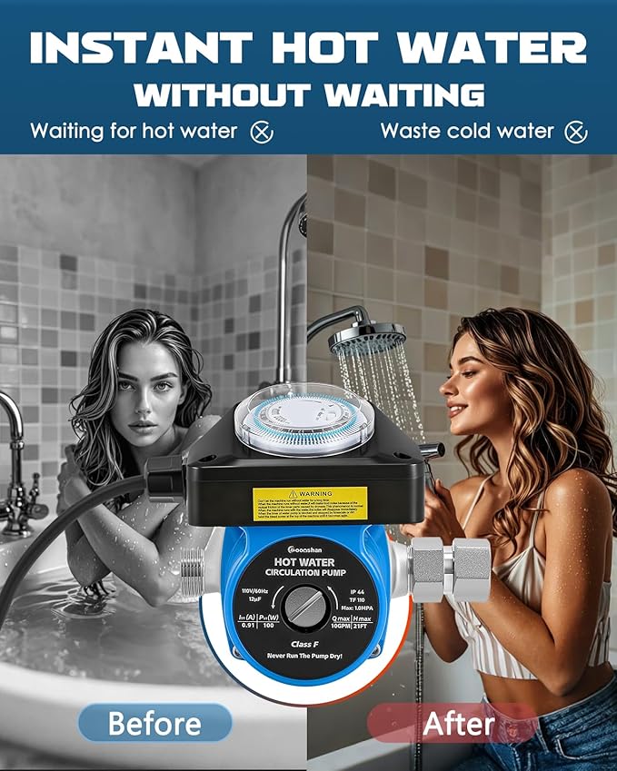 Instant Hot Water Recirculating Pump with Stainless Steel Adjustable Bypass Valve Kit for Tank Water Heaters Circulator Pump with Upgraded Timer Water Recirculating System with Complete Kit