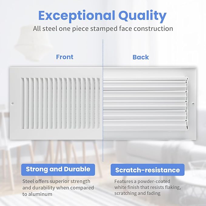 18 x 6 Inch [Duct Opening] Air Vent Covers for Wall or Ceiling - High Airflow 2 Way Steel Ventilation - Adjustable Wall/Ceiling Register, 19-3/4 Inch x 7-3/4 Inch [Overall Dimensions]