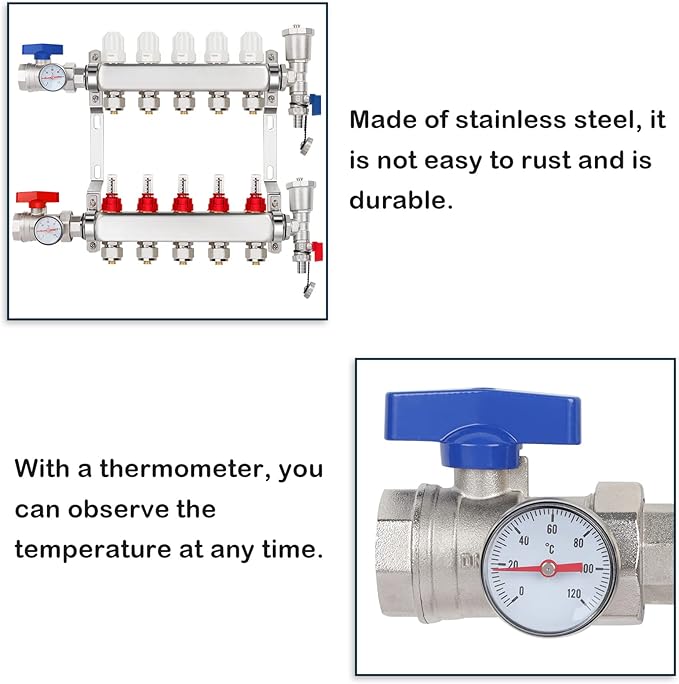 GCCSJ 5 Loops PEX Manifold Radiant Floor Heating Set Stainless Steel Heated Hydronic Heating