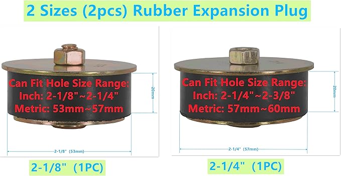 2 Sizes (2pcs) Rubber Expansion Plug, Fit Hole Size: 2-1/8"~2-3/8” (53mm~60mm) Automotive Rubber Freeze Plug
