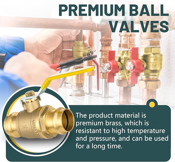 1" Press Ball Valve, 50 Pack Shut Off Valves with EPDM O-ring, Quarter Turn Brass Full Port Shut Off Ball Valve for Hot and Cold Water, NSF/ANSI 61 Certified