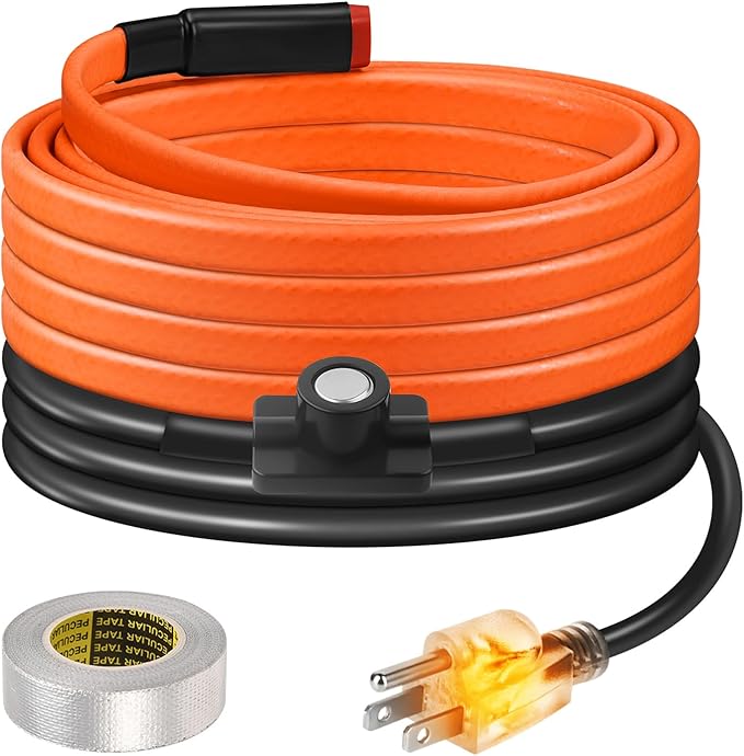 9FT Heat Tape for Water Pipes Freeze Protection IP65 Waterproof 7W/FT 110V BDDFOTO Water Pipe Heat Cable With Thermostat Self-Regulating Pipe Heater for House Garden/RV Camper