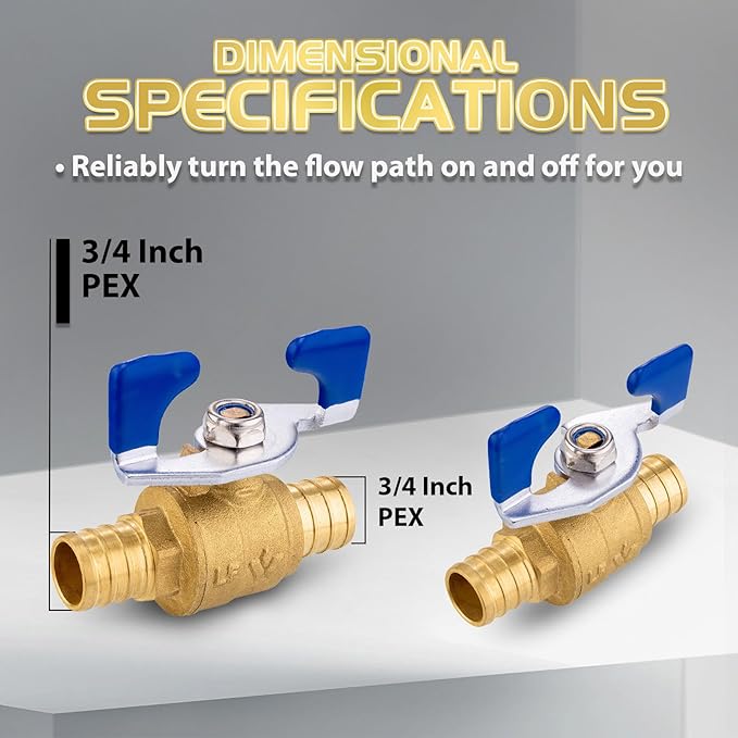 100PCS Foskan 3/4" PEX Crimp Ball Valve, Brass Full Port Shut-off Valve with Blue Butterfly Handle for Portable Water Poject