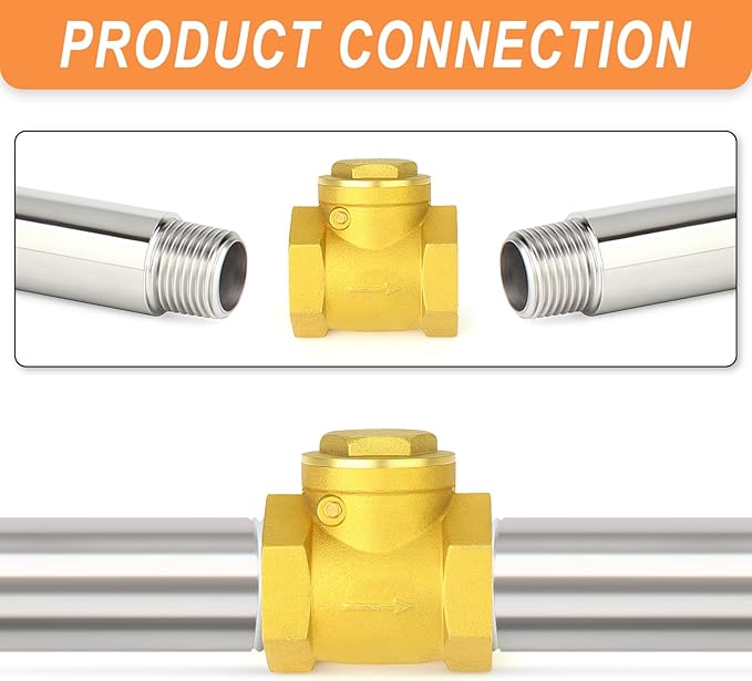 GASHER 2PCS Brass Swing Check Valve 3/4" Female Thread, Backflow Prevention, One Way Check Valves for Sump Pump and Air Compressor, Gas Air Fuel Oil Water