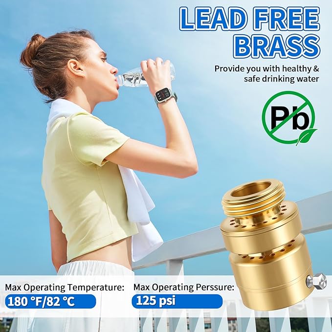 Boltigen Self Draining Vacuum Breaker, No Lead Brass 3/4" GHT Hose Bib Backflow Preventer, Comes With 1-1/16" Female x 3/4" Male Brass Converter, Fit 1-1/16'' Fine Thread and 3/4" GHT Faucet