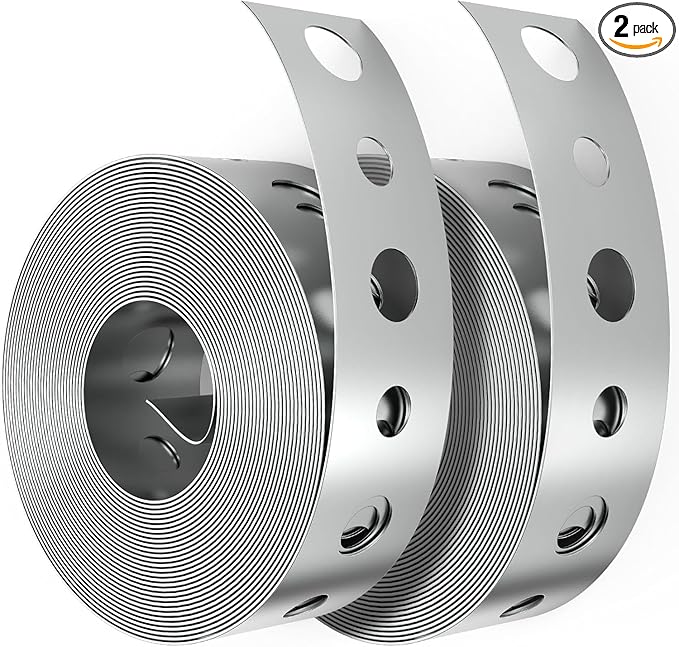 2 Pack Galvanized Metal Pipe Strap 3/4-Inch x 10ft Heavy Duty, 24 Gauge Silver Powder Coated Steel Strapping with 0.19" & 0.25" Holes for Pipe Support Hanging, Plumbing, HVAC, Duct Work, DIY Length