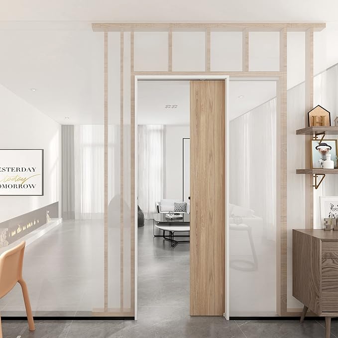 JUBEST 5FT Commercial Grade Pocket Door Hardware and Track Set, Sliding Door Hardware 56.7", Durable and Smoothly, Easy to Install
