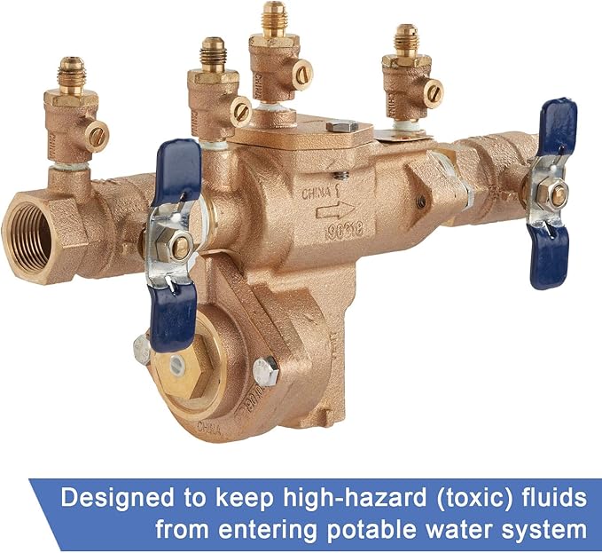 Febco LF860 Series 3/4" Lead-Free Bronze Reduced Pressure Zone Backflow Preventer Assembly, Quarter Turn Shutoff, Small Diameter, Spring-Loaded Check Valves, Water Line and Irrigation System